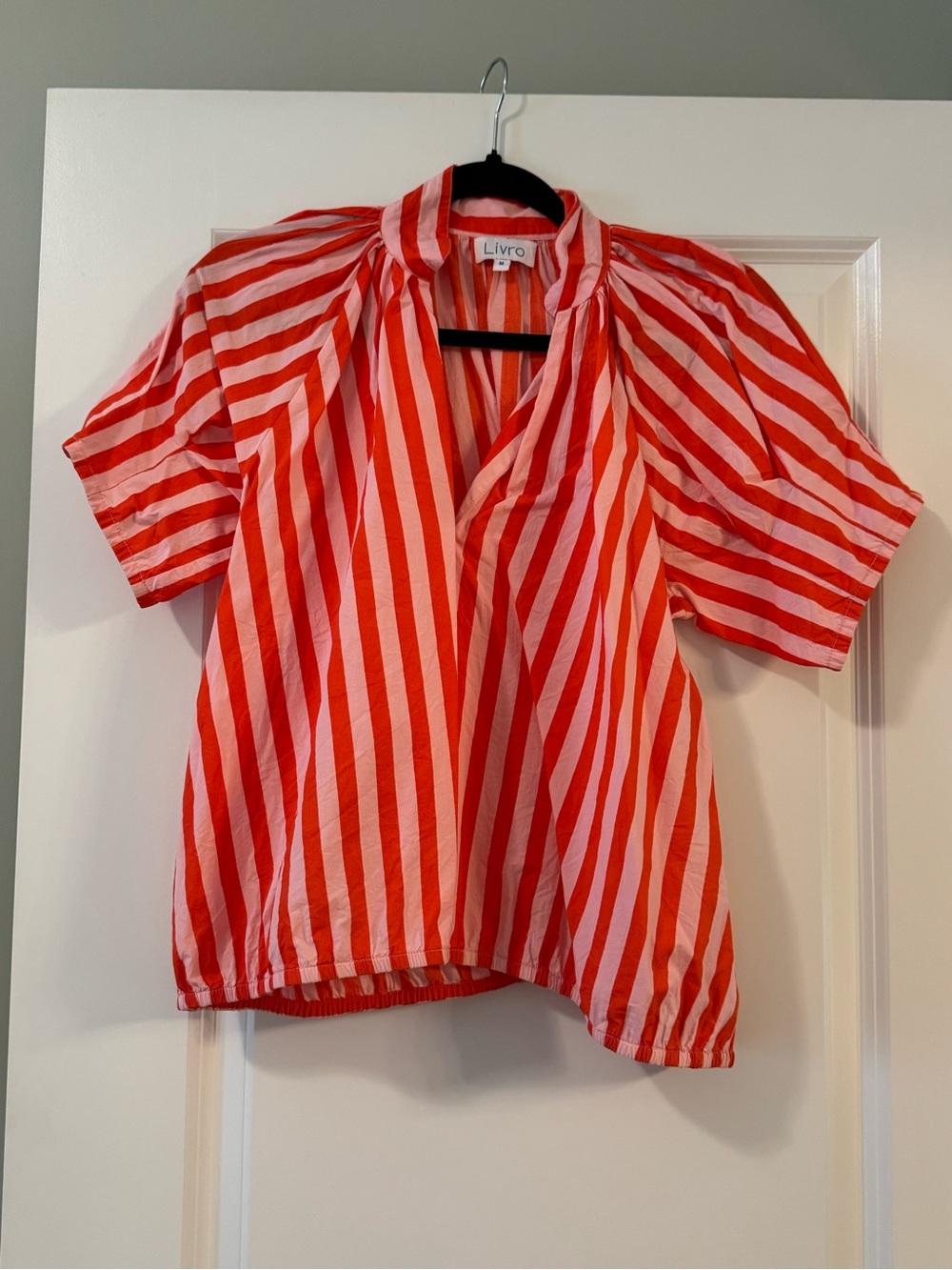 Livro Red & Pink Striped Short-Sleeve Blouse